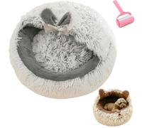 Warm Soft Plush Pet Bed,Cozy Cat Cave Bed with Hooded Cover,Non-Slip Round Soothing Pet Beds Cave for Winter Balcony Living Room Apartment Bedroom (Gray, 65cm*65cm/25.6in*19.69in)