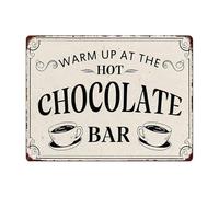 Warm Up At The Hot Chocolate Bar Metal Tin Sign Vintage Farmhouse Wall Decor for Kitchen Coffee Bar or Cafe 8 X 12 inch