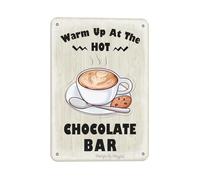 Warm Up At The Hot Chocolate Bar Vintage Look Tin 20.3 x 30.5 cm Decoración navideña Letrero de pintura para el hogar, cocina, granja, jardín, tienda, cafetería, cafetería, pub, decoración divertida