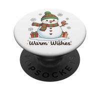 Warm Wishes Muñeco de Nieve Navidad Lindo Invierno Nieve Vacaciones PopSockets PopGrip Adhesivo