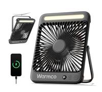 Warmco Ventilador Camping 20000mAh Recargable, 27cm de Alto Ultra-Delgado con Luz LED, 48H Duración, Ventilador Mesa Portátil para Tienda, Viaje, Exterior, Dormitorio