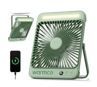Warmco Ventilador Camping 20000mAh Recargable, 27cm de Alto Ultra-Delgado con Luz LED, 48H Duración, Ventilador Mesa Portátil para Tienda, Viaje, Exterior, Dormitorio