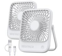Warmco Ventilador de escritorio USB, 2 unidades, ventilador con cable USB C, funcionamiento silencioso de flujo de aire fuerte, ventilador de escritorio USB pequeño de 3 velocidades con inclinación de