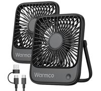 Warmco Ventilador de escritorio USB, 2 unidades, ventilador personal con cable USB C (sin batería), flujo de aire fuerte, ventilador de escritorio USB pequeño de 3 velocidades con inclinación de 180°