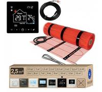 Warmcoin Calefacción eléctrica todo en uno de 160 W/m² - Azulejo, laminado y vinilo - 2,5 m² - Incluye termostato W100 negro WiFi con pantalla táctil - Diseño moderno y control por aplicación