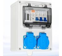 Warmfay Distribuidor de pared precableado 2 x 230 V Schuko, IP67 resistente | Distribuidor de corriente para construcción con interruptor FI, interruptor LS y contador de electricidad