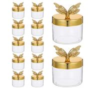 Warmhm 12 cajas de regalos para fiestas de boda, tarros redondos de plástico dorado, cubierta con forma de, 12 piezas, para dulces y snacks