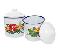Warmhm 2 Tazas de Esmalte Resistentes Oxidación Estilo Chino Vintage, Capacidad 500ml Varios estilos Ideales para Té al Aire Libre o Uso Diario en Interiores Varios estilos