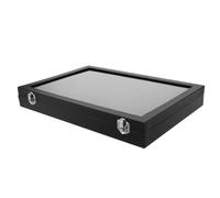 Warmhm Caja Expositora con Tapa Transparente y 18 Compartimentos | Organizador Negro, Diseño de Veta Nogal, Cierre Seguro, Uso Doméstico o Profesional, 35x24cm