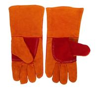 Warmhm Guantes de Soldador Ignífugos Guantes de Trabajo de Cuero Vacuno Naranja Resistentes al Calor las Salpicaduras, para Soldadura y Horneado en Patio Trasero
