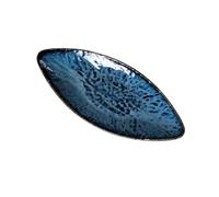 Warmhm Plato de Sushi de Cerámica Azul Estilo Clásico Multiuso Forma de Salmón Fina Elaboración y Servir Sashimi Adecuado para Restaurantes Japoneses