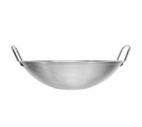 Warmhm Sartén Wok de Acero Inoxidable 28 Cm Base Redonda y Doble Asa, Antiadherente, Retiene Bien el Calor, para Cocinar y Hacer Barbacoa en Casa y Exteriores