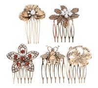 Warmhm Set de 5 Pinzas Cabello Vintage de Aleación Dorada Perlas y Gemas, Resistentes al Óxido, Ideales para Mujeres en Eventos Obsequios