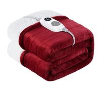 Warmrest Manta Eléctrica Grande Sherpa de Franela 130x180cm, Calentamiento rápido 6 Niveles de Calor y Temporizador de Apagado automático de 1~10 Horas y Pantalla Digital, Lavable Rojo