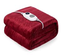 Warmrest Manta Eléctrica Grande Térmica Cama Franela 130x180cm, Calentamiento rápido 6 Niveles de Calor y Temporizador de Apagado automático de 1~10 Horas y Pantalla Digital, Lavable a máquina, Rojo