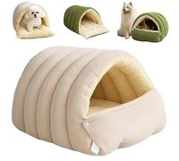 Warmth Cozy Comfort Plush Pet Cave, Dog and Cat Cave, Removable and Washable Pet Bed (Beige,M)