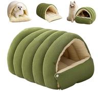 Warmth Cozy Comfort Plush Pet Cave, Dog and Cat Cave, Removable and Washable Pet Bed (Green,M)