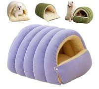 Warmth Cozy Comfort Plush Pet Cave, Dog and Cat Cave, Removable and Washable Pet Bed (Purple,M)
