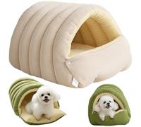 Warmth Cozy Comfort Plush Pet Cave,for Cats and Small Dogs, Cozy & Soft Pet Cave Beds Indoor, Enclosed Dome with Adjustable Opening (Beige,Medium)