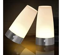 WARMTUYO Luz nocturna con detector de movimiento, juego de 2 luces nocturnas para niños, funciona con pilas, lámpara de mesa inalámbrica PIR, detector de movimiento interior con batería, 3 modos de