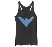 WARNER BROS Batman Nightwing - Camiseta sin mangas con espalda cruzada para mujer, Negro Heather, Small