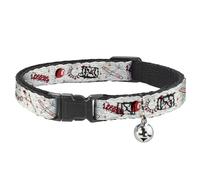 Warner Bros. Collar de gato, collar separable con campana, collage It Welcome to Derry Icons blanco, negro y rojo, 8.5 a 12 pulgadas, 0.5 pulgadas de ancho