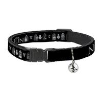 Warner Bros. Collar de gato de películas de terror, collar separable con campana, cara de monja demonio Valak con iconos y logotipo, gris negro, 8.5 a 12 pulgadas, 0.5 pulgadas de ancho