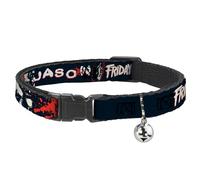 Warner Bros. - Collar de Gato de películas de Terror, Collar Separable con Campana, máscara de Jason Viernes 13 y Salpicaduras Negro, Rojo y Blanco, 8.5 a 12 Pulgadas, 0.5 Pulgadas de Ancho