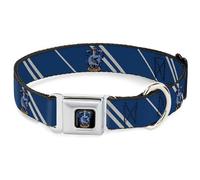 Warner Bros. Collar para Mascotas, Collar de Perro, Hebilla de cinturón de Seguridad de Metal, Escudo de Ravenclaw a Rayas Azul Gris, 9.5 a 13 Pulgadas, 1.0 Pulgadas de Ancho
