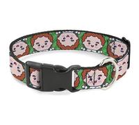 Warner Bros. - Collar para Mascotas, Collar de Perro, Hebilla de plástico, Cara de Elfo Chibi Buddy con Rayas Verdes, 9.5 a 13 Pulgadas, 1.0 Pulgadas de Ancho