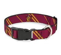 Warner Bros. Collar para Mascotas, Collar de Perro, Hebilla de plástico, Escudo de Gryffindor, Rayas de Oro borgoña, 9.5 a 14.5 Pulgadas, 0.5 Pulgadas de Ancho