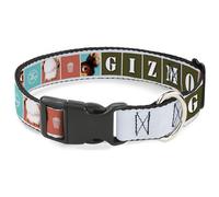 Warner Bros. Collar para Mascotas, Collar de Perro, Hebilla de plástico, Texto Gremlins Gizmo y Bloques de posición, Blanco, Multicolor, 8.5 a 12 Pulgadas, 0.5 Pulgadas de Ancho