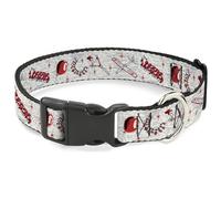 Warner Bros. Collar para mascotas, collar para perro, hebilla de plástico, con texto en inglés "It Welcome to Derry" Icons Collage, blanco, negro y rojo, 9.5 a 14.5 pulgadas y 0.5 pulgadas de ancho