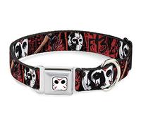 Warner Bros. Collar para mascotas de películas de terror, collar de perro, hebilla de cinturón de seguridad de metal, viernes 13 Jason, máscara de hacha de sangre, color negro y rojo, 15 a 24 pulgadas