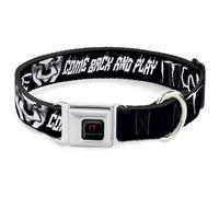 Warner Bros. - Collar para mascotas de películas de terror, collar de perro, hebilla de cinturón de seguridad de metal, cara de Pennywise, vuelve a casa, vuelve a casa y juega en blanco y negro, 16 a