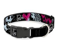 Warner Bros. Collar para mascotas de películas de terror, collar de perro, hebilla de plástico, cadáver, novia, Emily corazones y calavera, negro, blanco y rosa, 13 a 17 pulgadas, 1.5 pulgadas de