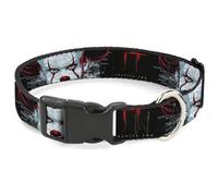 Warner Bros. - Collar para Mascotas de películas de Terror, Collar de Perro, Hebilla de plástico, capítulo Dos, Cara de Pennywise, Primer Plano, Negro, Rojo y Azul, de 13 a 17 Pulgadas, 1.5 Pulgadas