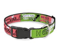 Warner Bros. Collar para mascotas de películas de terror, collar de perro, hebilla de plástico, cara de Beetlejuice y collage de citas, rosa, verde y negro, 16 a 23 pulgadas, 1.5 pulgadas de ancho