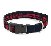 Warner Bros. Collar para mascotas de películas de terror, collar de perro, hebilla de plástico, diseño de pesadilla en Elm Street, iconos de asilo en color negro y rojo, 13 a 17 pulgadas, 1.5 pulgadas