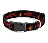 Warner Bros. - Collar para Mascotas de películas de Terror, Collar de Perro, Hebilla de plástico, Pesadilla en Olmo St Freddy Krueger Blade Guante Pose Negro, 13 a 17 Pulgadas, 1.5 Pulgadas de Ancho