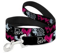 Warner Bros. - Correa para mascotas de películas de terror, correa para perro, cadáver, novia, Emily corazones y calavera, negro, blanco y rosa, 4 pies de largo, 0.5 pulgadas de ancho