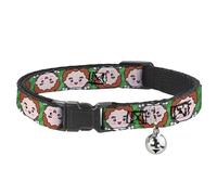 Warner Bros. Holiday Movies Collar de Gato, Collar Separable con Campana, Elf Chibi Buddy Face Flip Stripe Greens, 8.5 a 12 Pulgadas, 0.5 Pulgadas de Ancho
