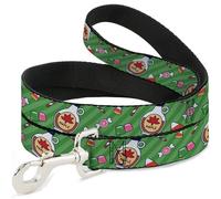 Warner Bros. Holiday Movies Correa para Mascotas, Correa para Perro, Iconos de Elf Sweets a Rayas Verdes dispersas, 6 pies de Largo y 1.0 Pulgadas de Ancho