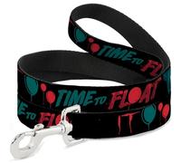Warner Bros. Horror Movies - Correa para Mascotas, Correa para Perro, Cara de Pennywise y Globos Time To Float Black Blues Reds, 6 pies de Largo 1.0 Pulgadas de Ancho