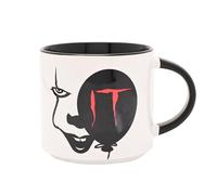 Warner Bros IT - Taza de cerámica negra de 415 ml, diseño de cara de Pennywise y globo rojo, regalo coleccionable de película de terror para los fans