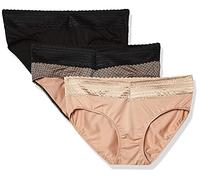Warner'S Blissful Benefits No Muffin - Paquete de 3 Bragas Hipster para Mujer, Negro/Almendra Tostada/Estampado de Puntos de Encaje, Large