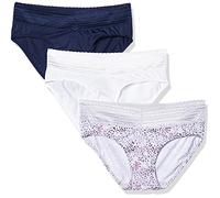 Warner'S Blissful Benefits No Muffin - Paquete de 3 Bragas Hipster para Mujer, Tinta Azul Marino/Blanco/Estampado de pétalos Lila, Large