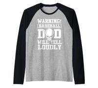 Warning Baseball Dad Skull Softball Player Funny Fathers Day Camiseta Manga Raglan