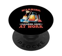 Warning Cleaning Crew At Work Custodio de Conserje - PopSockets PopGrip Adhesivo