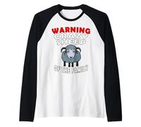 Warning Crazy Sheep of The Family Oveja Divertida Agricultor Camiseta Manga Raglan